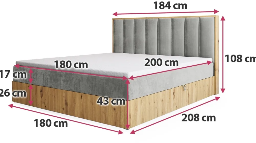 Łóżka Małżeńskie|Łóżka Ze Stelażem>BROMARKT Łóżko kontynentalne 180x200 do sypialni LOFT II z pojemnikiem biały