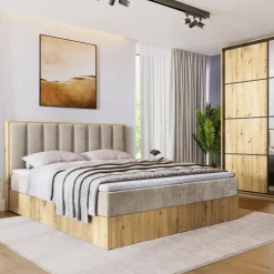 Łóżka Małżeńskie|Łóżka Ze Stelażem>BROMARKT Łóżko kontynentalne 180x200 do sypialni LOFT II z pojemnikiem dąb artisan