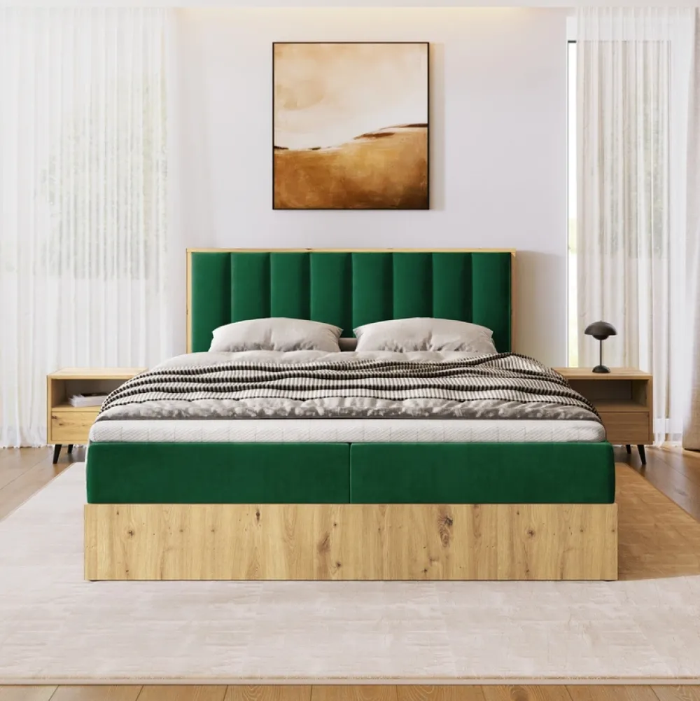 Łóżka Małżeńskie|Łóżka Ze Stelażem>BROMARKT Łóżko kontynentalne 180x200 do sypialni LOFT II z pojemnikiem dąb artisan