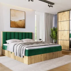 Łóżka Małżeńskie|Łóżka Ze Stelażem>BROMARKT Łóżko kontynentalne 160x200 do sypialni LOFT II z pojemnikiem dąb artisan