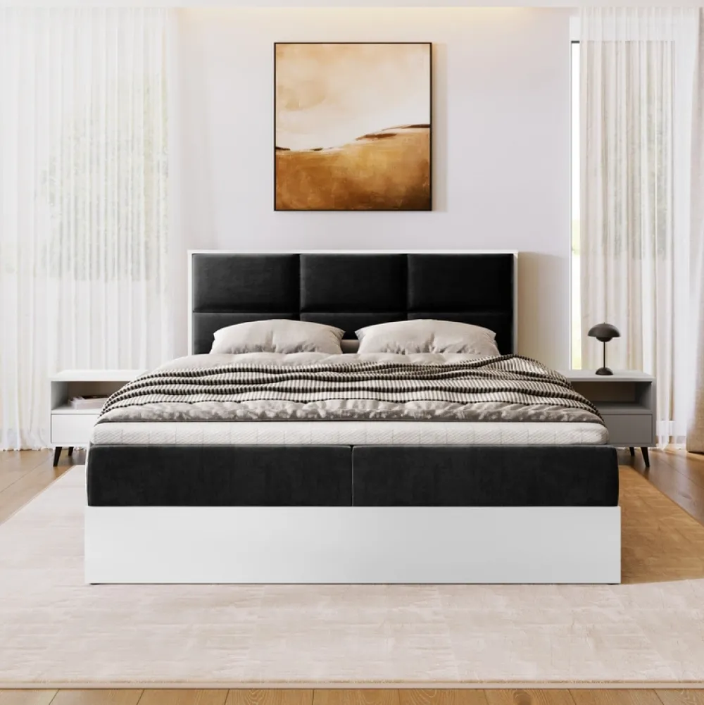 Łóżka Małżeńskie|Łóżka Ze Stelażem>BROMARKT Łóżko kontynentalne z pojemnikiem na pościel 180x200 cm LOFT biały