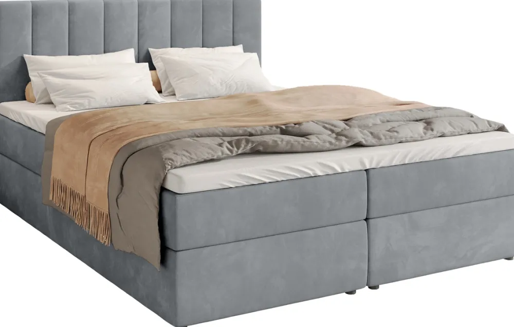 Łóżka Małżeńskie|Łóżka Ze Stelażem>BROMARKT Łóżko kontynentalne z pojemnikiem na pościel 160x200 cm DENVER szare