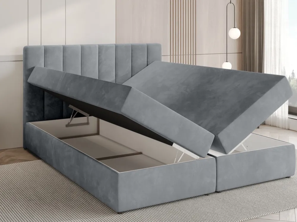 Łóżka Małżeńskie|Łóżka Ze Stelażem>BROMARKT Łóżko kontynentalne z pojemnikiem na pościel 160x200 cm DENVER szare