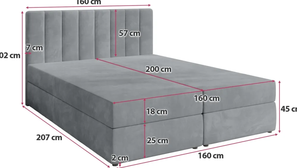 Łóżka Małżeńskie|Łóżka Ze Stelażem>BROMARKT Łóżko kontynentalne z pojemnikiem na pościel 160x200 cm DENVER szare