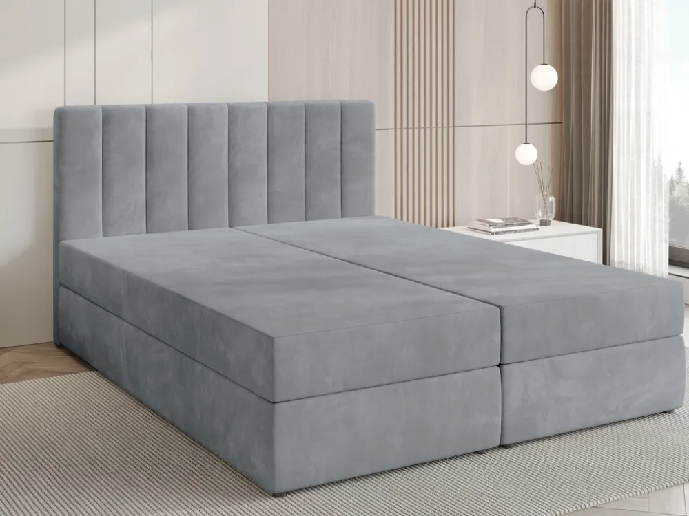 Łóżka Małżeńskie|Łóżka Ze Stelażem>BROMARKT Łóżko kontynentalne z pojemnikiem na pościel 160x200 cm DENVER szare