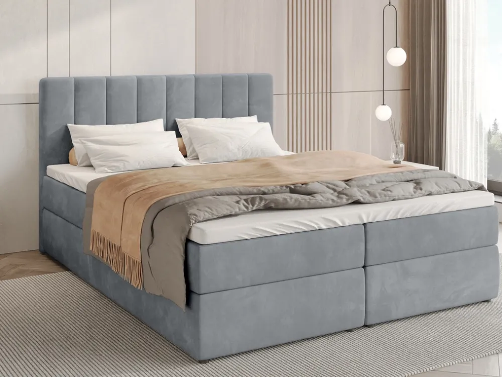 Łóżka Małżeńskie|Łóżka Ze Stelażem>BROMARKT Łóżko kontynentalne z pojemnikiem na pościel 160x200 cm DENVER szare