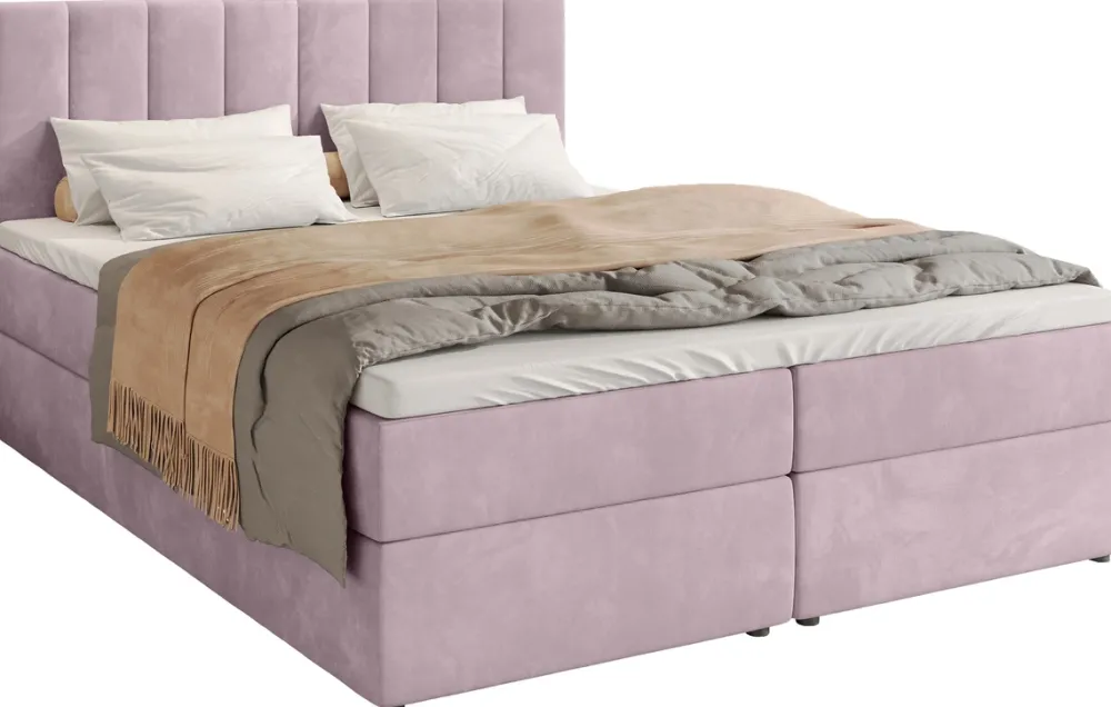 Łóżka Małżeńskie|Łóżka Ze Stelażem>BROMARKT Łóżko kontynentalne z pojemnikiem na pościel 180x200 cm DENVER pudrowy róż