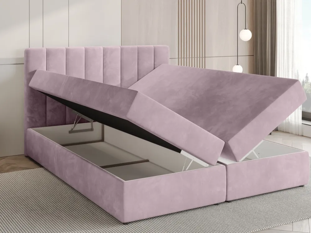 Łóżka Małżeńskie|Łóżka Ze Stelażem>BROMARKT Łóżko kontynentalne z pojemnikiem na pościel 180x200 cm DENVER pudrowy róż