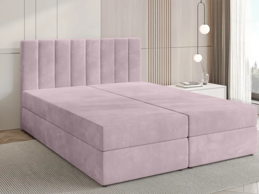 Łóżka Małżeńskie|Łóżka Ze Stelażem>BROMARKT Łóżko kontynentalne z pojemnikiem na pościel 160x200 cm DENVER pudrowy róż