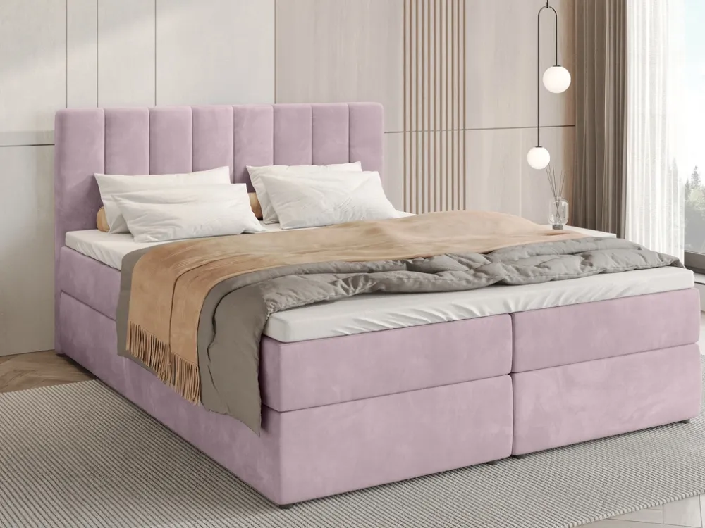 Łóżka Małżeńskie|Łóżka Ze Stelażem>BROMARKT Łóżko kontynentalne z pojemnikiem na pościel 160x200 cm DENVER pudrowy róż