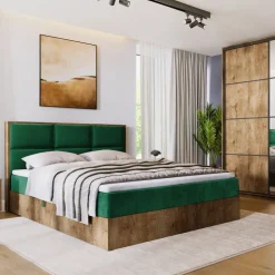 Łóżka Małżeńskie|Łóżka Ze Stelażem>BROMARKT Łóżko kontynentalne z tapicerowanym zagłówkiem 180x200 cm LOFT dąb lefkas
