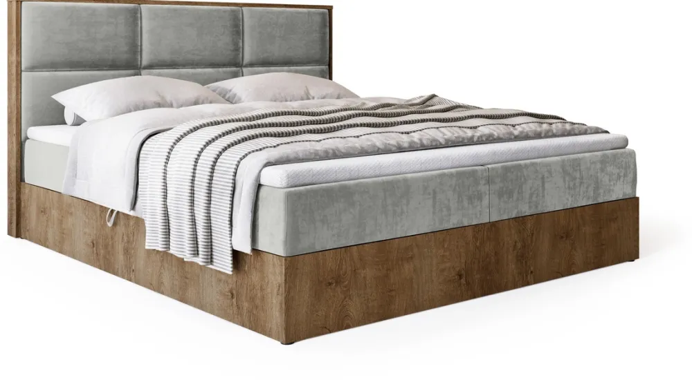 Meble Młodzieżowe|Łóżka Młodzieżowe>BROMARKT Łóżko kontynentalne z tapicerowanym zagłówkiem 140x200 cm LOFT dąb lefkas