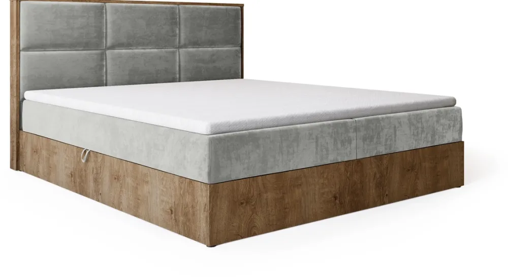 Meble Młodzieżowe|Łóżka Młodzieżowe>BROMARKT Łóżko kontynentalne z tapicerowanym zagłówkiem 140x200 cm LOFT dąb lefkas