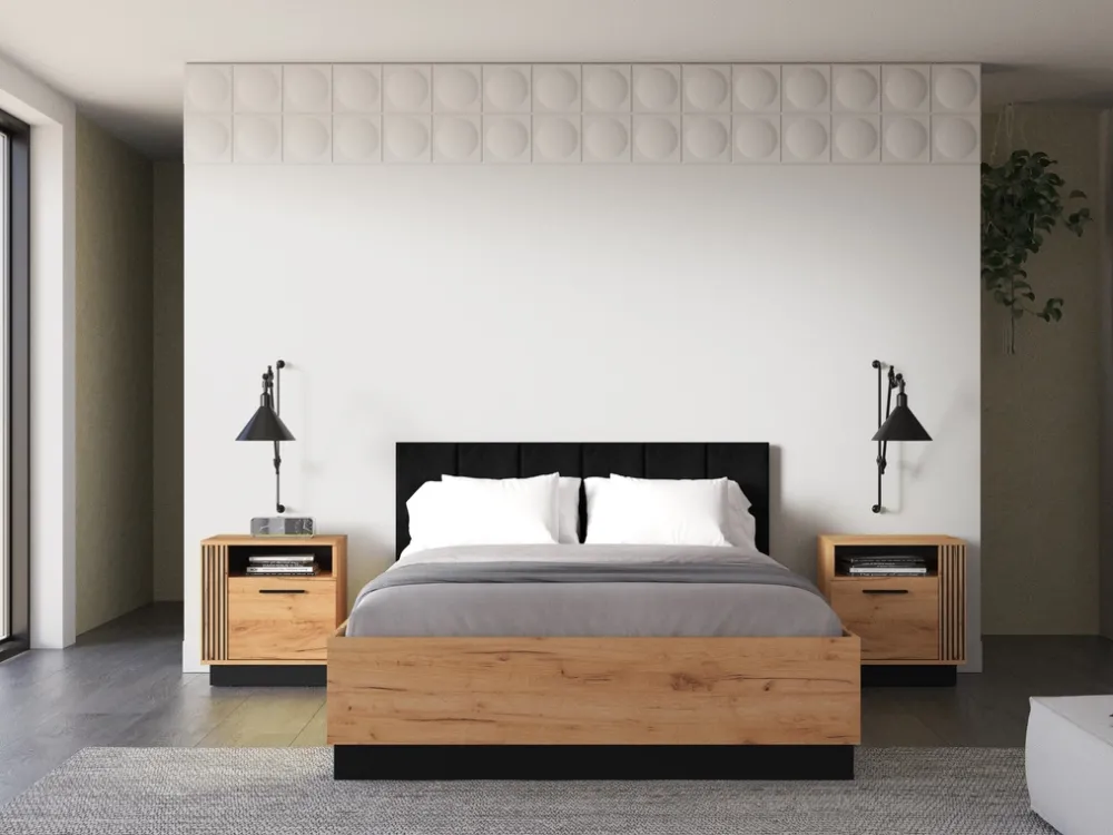 Łóżka Małżeńskie|Łóżka Ze Stelażem>ML Meble Łóżko młodzieżowe 140x200 cm ze stelażem flex i pojemnikiem dąb złoty craft UMIO