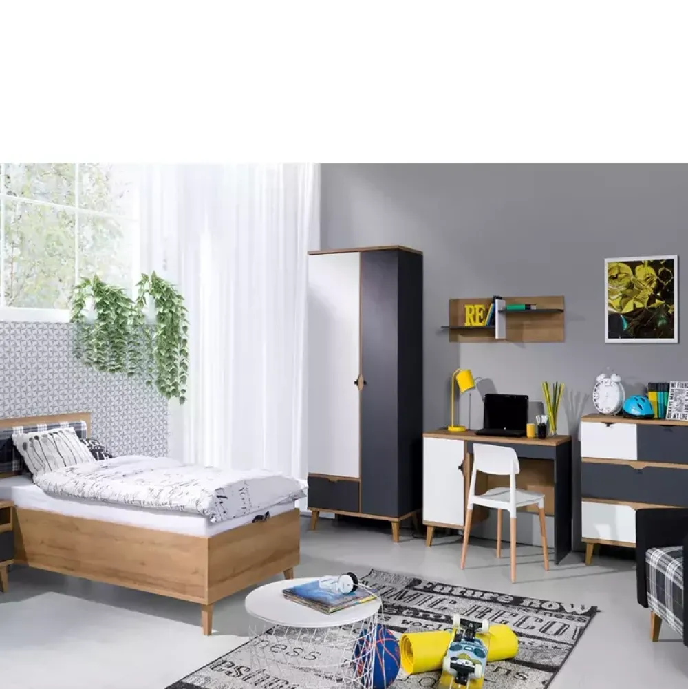 Meble Dla Dzieci|Łóżka Młodzieżowe>GiB Meble Łóżko młodzieżowe z pojemnikiem na pościel 90x200 MERKURY dąb złoty