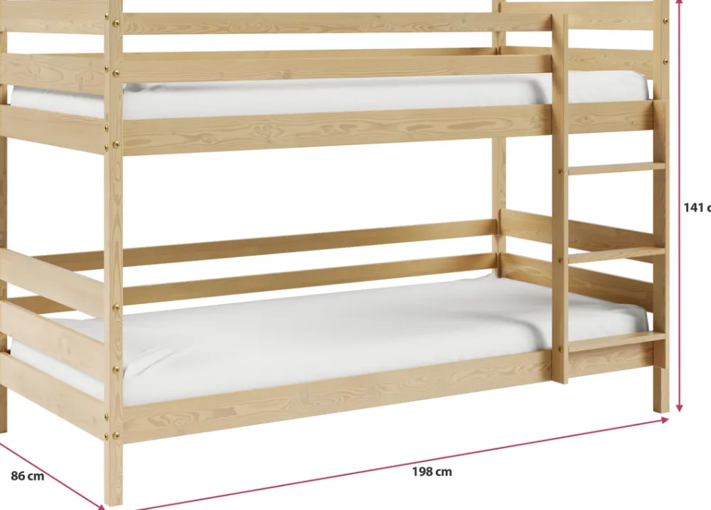 Meble Dla Dzieci|Łóżka Młodzieżowe>Meblomal Łóżko piętrowe do pokoju dziecięcego z barierką 80x190 cm LUMISLE