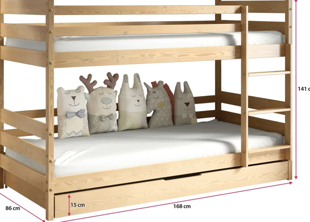 Meble Dla Dzieci|Łóżka Młodzieżowe>Meblomal Łóżko piętrowe w stylu skandynawskim do pokoju dziecięcego z pojemnikiem 80x160 cm LUMISLE