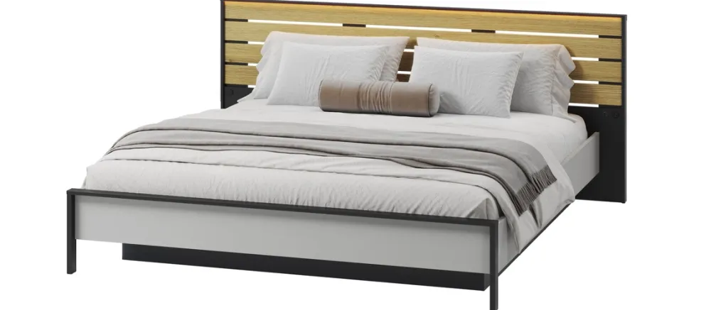 Łóżka Małżeńskie|Łóżka Ze Stelażem>lenart. Łóżko sypialniane 180x200 cm z pojemnikiem i podświetleniem LED GRIS