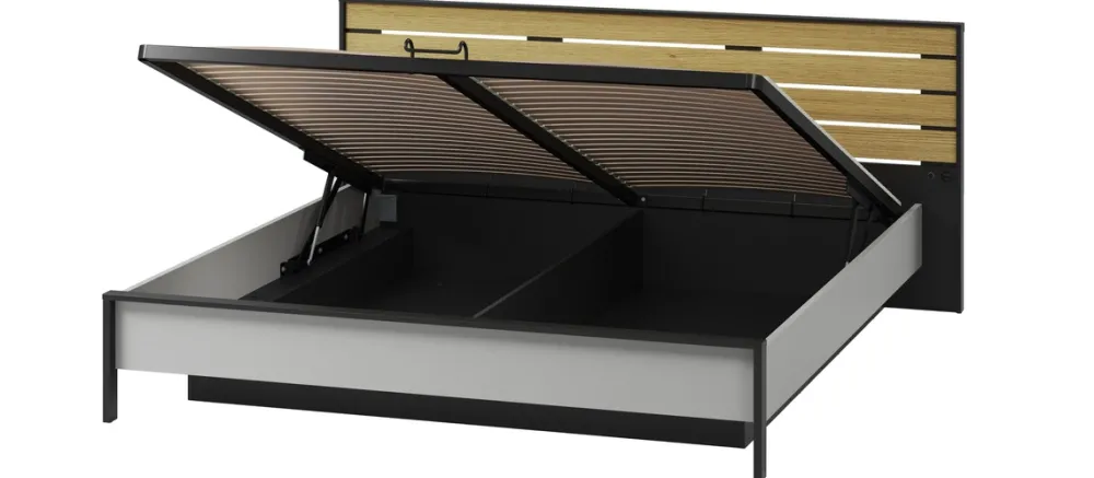 Łóżka Małżeńskie|Łóżka Ze Stelażem>lenart. Łóżko sypialniane 180x200 cm z pojemnikiem i podświetleniem LED GRIS