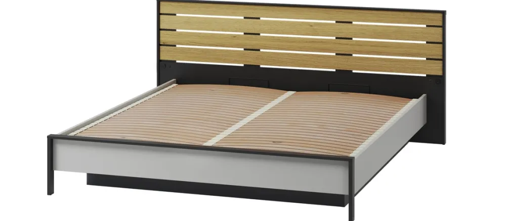 Łóżka Małżeńskie|Łóżka Ze Stelażem>lenart. Łóżko sypialniane 180x200 cm z pojemnikiem i podświetleniem LED GRIS