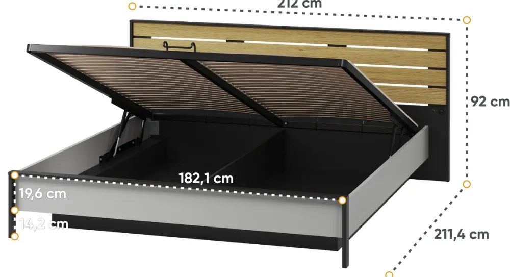 Łóżka Małżeńskie|Łóżka Ze Stelażem>lenart. Łóżko sypialniane 180x200 cm z pojemnikiem i podświetleniem LED GRIS