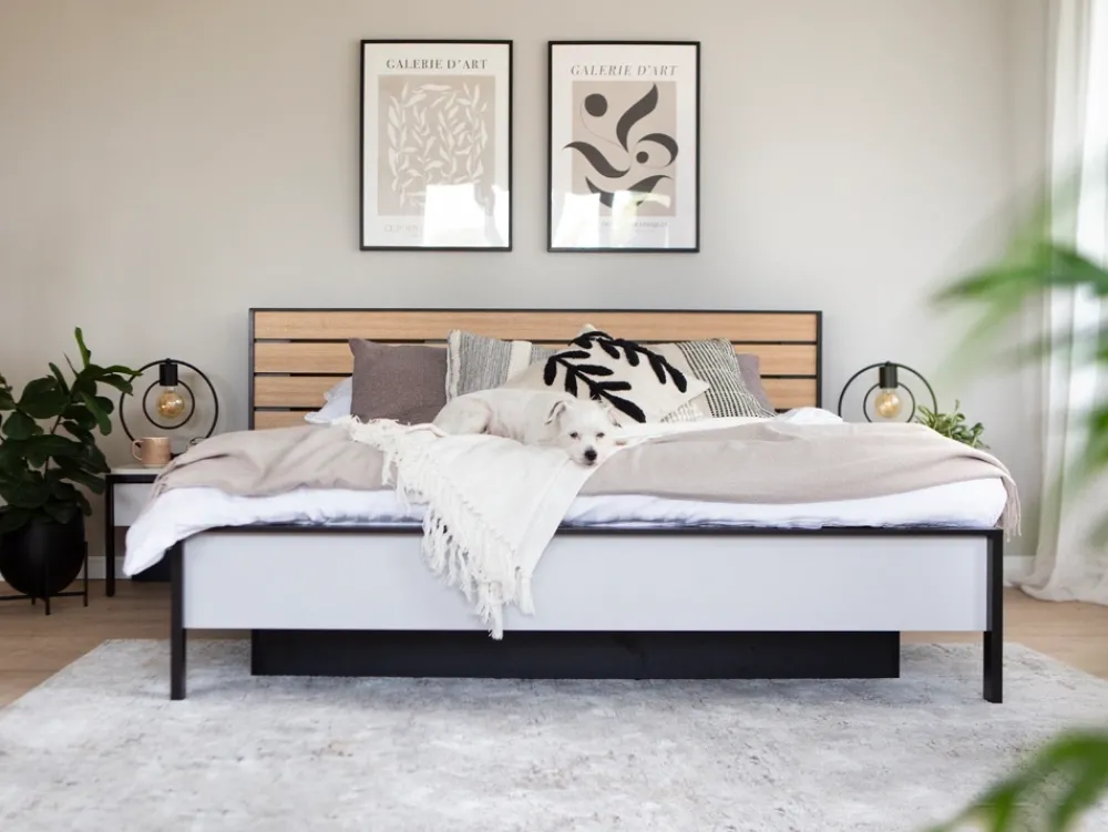 Łóżka Małżeńskie|Łóżka Ze Stelażem>lenart. Łóżko sypialniane 180x200 cm z pojemnikiem i podświetleniem LED GRIS