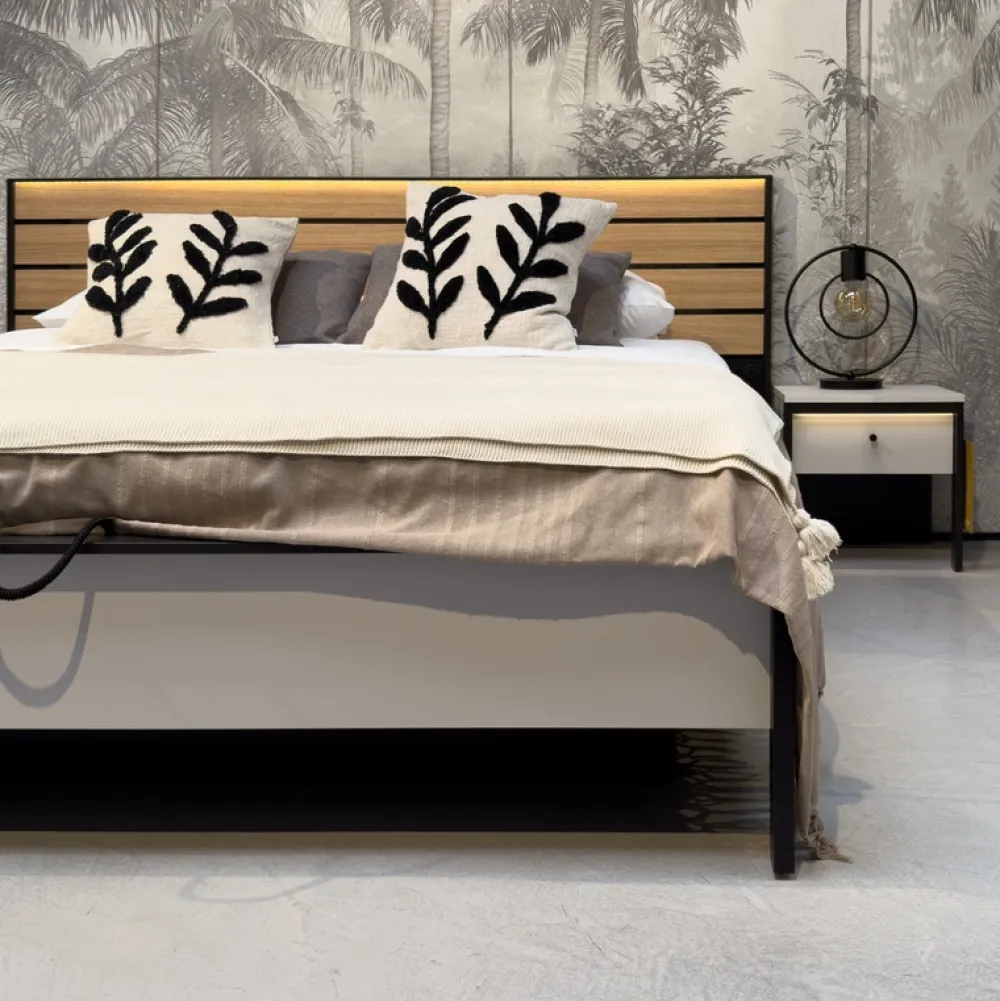 Łóżka Małżeńskie|Łóżka Ze Stelażem>lenart. Łóżko sypialniane 180x200 cm z pojemnikiem i podświetleniem LED GRIS