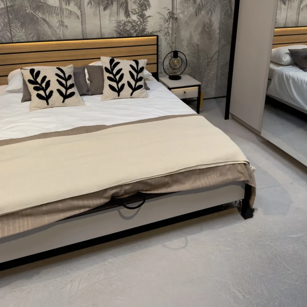 Łóżka Małżeńskie|Łóżka Ze Stelażem>lenart. Łóżko sypialniane 180x200 cm z pojemnikiem i podświetleniem LED GRIS