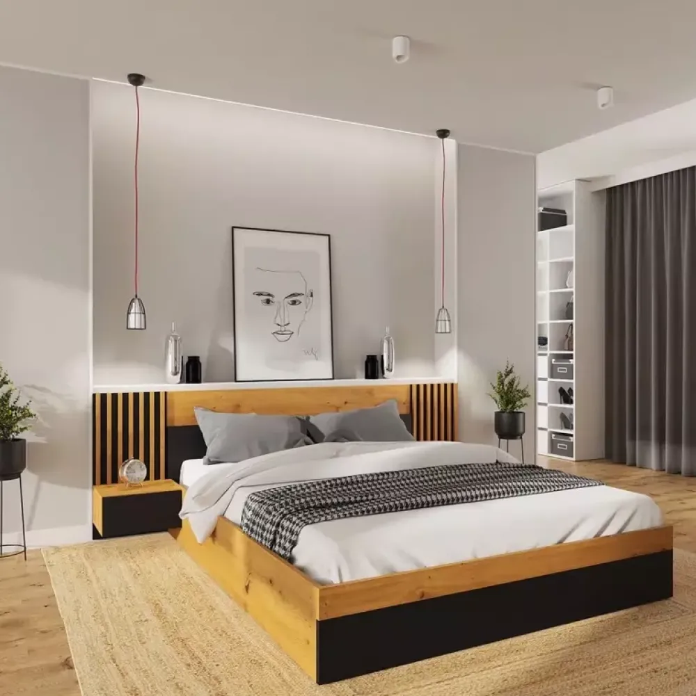 Meble Młodzieżowe|Łóżka Młodzieżowe>Meblohand Łóżko sypialniane 160x200 z szafkami nocnymi NELGARI