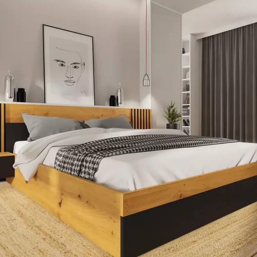 Meble Młodzieżowe|Łóżka Młodzieżowe>Meblohand Łóżko sypialniane 160x200 z szafkami nocnymi NELGARI