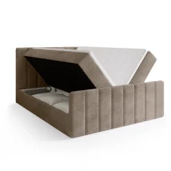 Łóżka Małżeńskie|Łóżka Ze Stelażem>BROMARKT Łóżko sztruksowe 160x200 cm tapicerowane do sypialni z pojemnikiem DENVER DUO beż