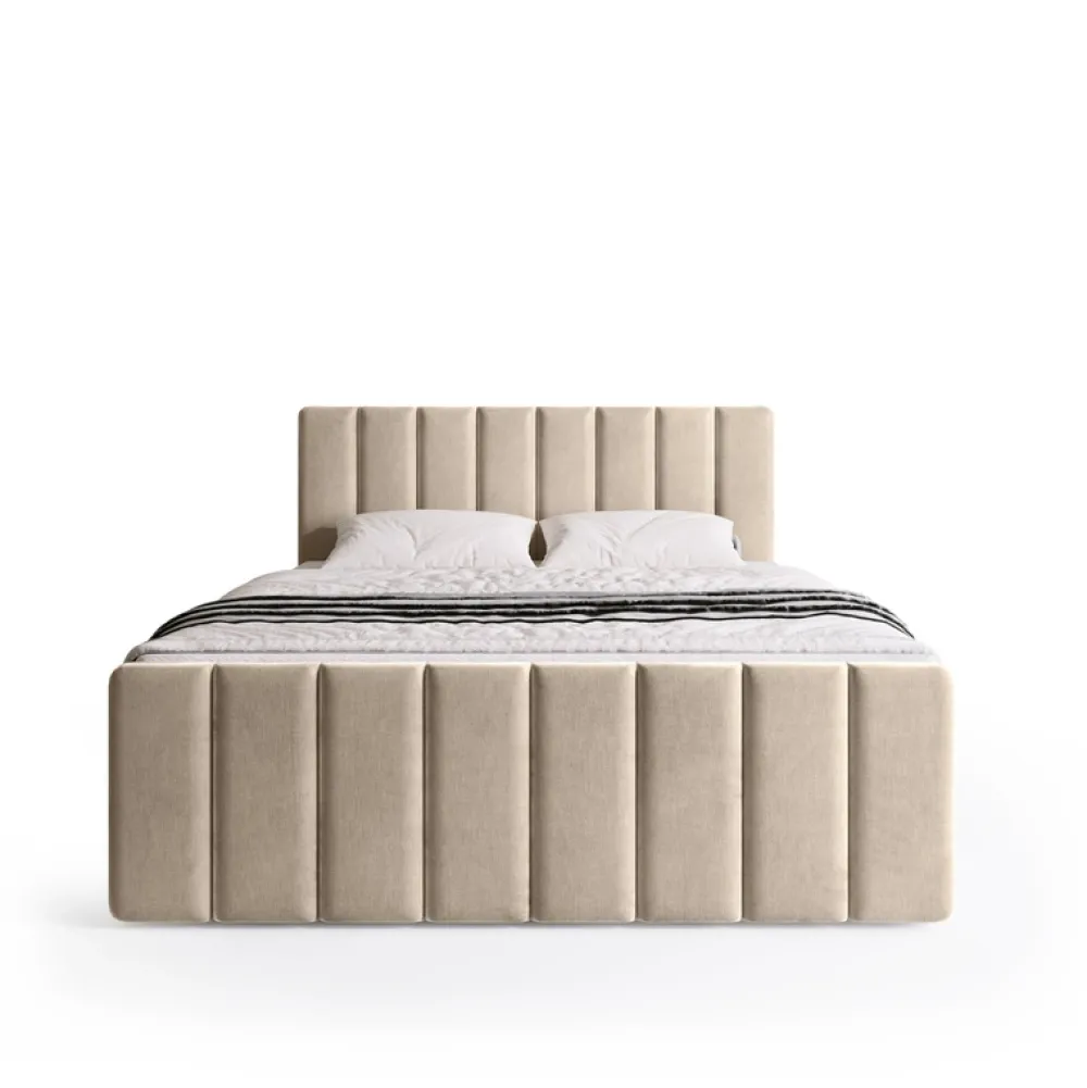 Łóżka Małżeńskie|Łóżka Ze Stelażem>BROMARKT Łóżko tapicerowane 160x200 cm z pojemnikiem DENVER DUO beż