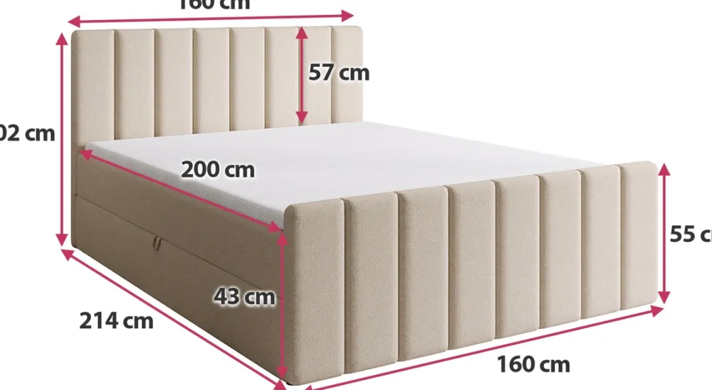 Łóżka Małżeńskie|Łóżka Ze Stelażem>BROMARKT Łóżko tapicerowane 160x200 cm z pojemnikiem DENVER DUO beż