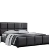 Łóżka Z Pojemnikiem|Łóżka Młodzieżowe>Gruszka Łóżko tapicerowane 140x200 z czarnej ekoskóry MELBOURNE