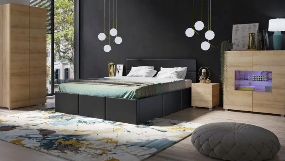 Łóżka Młodzieżowe|Łóżka Z Zagłówkiem>GiB Meble Łóżko tapicerowane 160x200 z pojemnikiem czarny MODERN