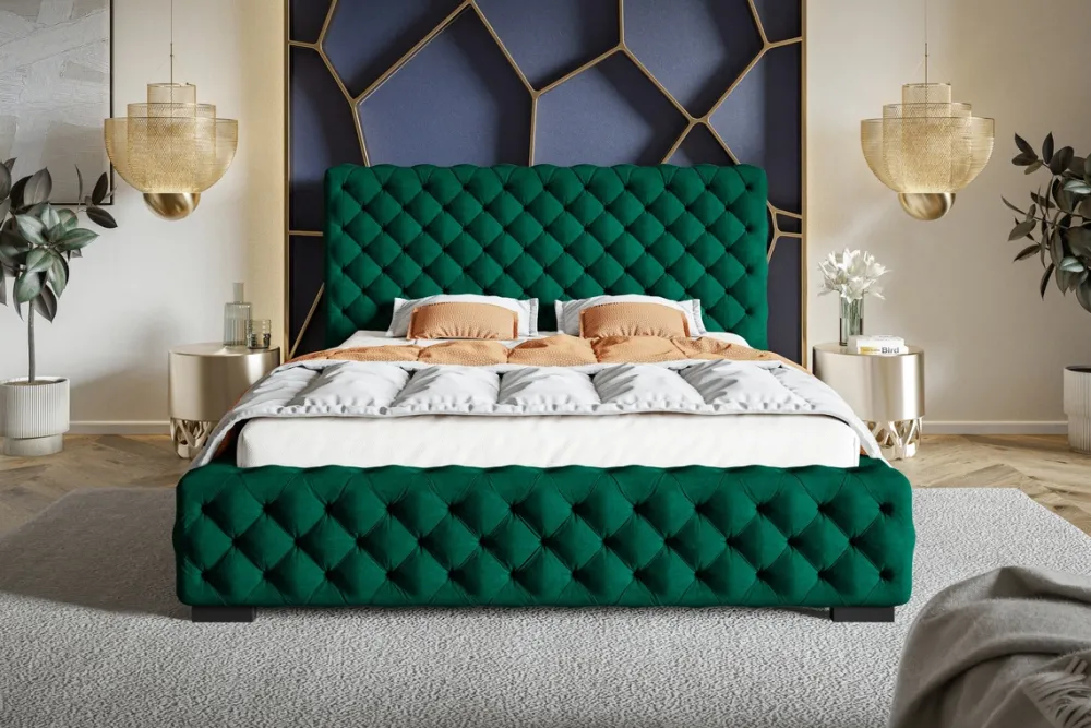 Łóżka Z Pojemnikiem|Łóżka Zielone>Riban Łóżko tapicerowane z pojemnikiem 200x200 cm QUINTE