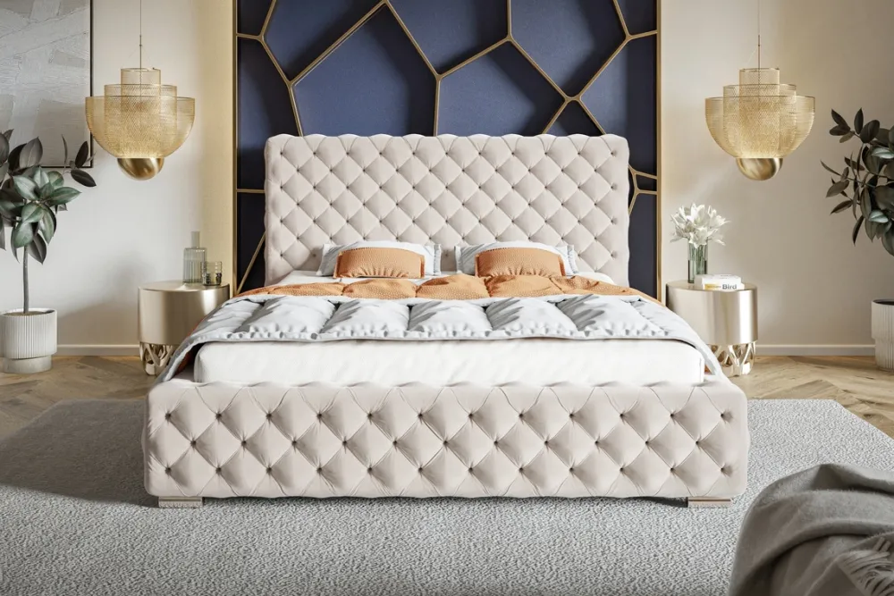 Łóżka Z Pojemnikiem|Łóżka Zielone>Riban Łóżko tapicerowane z pojemnikiem 200x200 cm QUINTE