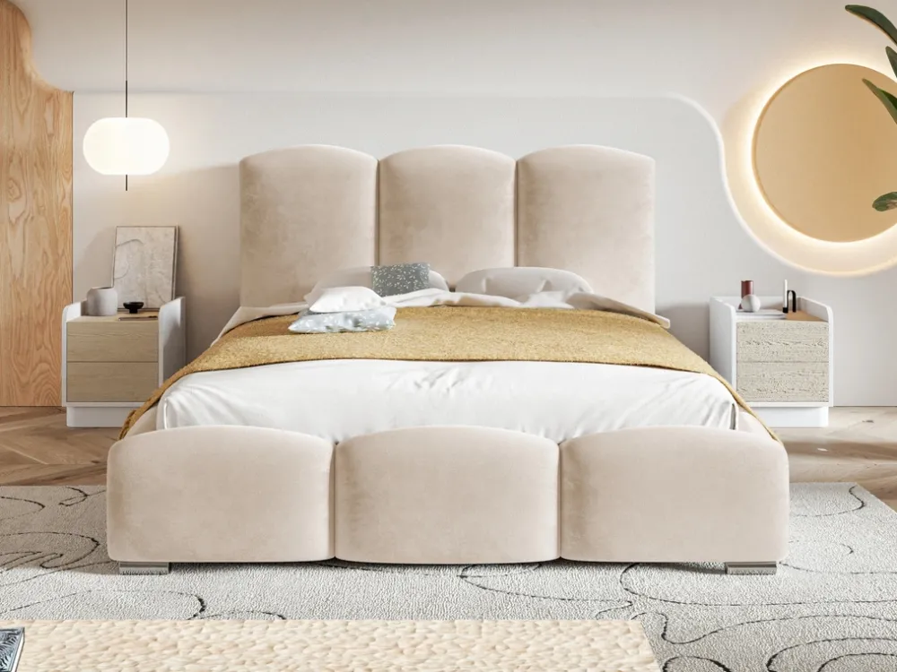 Łóżka Małżeńskie|Łóżka Ze Stelażem>Riban Łóżko tapicerowane z pojemnikiem na pościel 200x200 cm CERDI metalowy stelaż