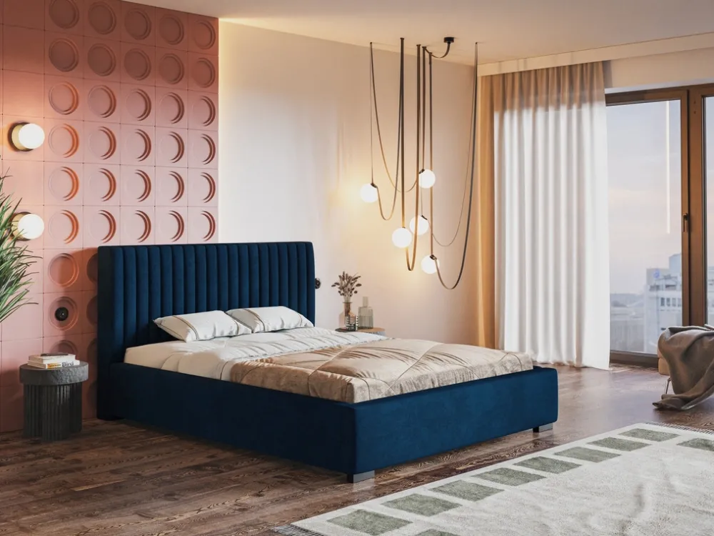 Łóżka Z Pojemnikiem|Łóżka Granatowe>Riban Łóżko tapicerowane z pojemnikiem i stelażem 180x200 cm HEROLD