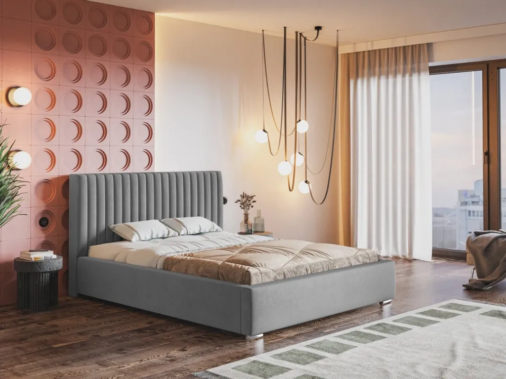 Łóżka Z Pojemnikiem|Łóżka Granatowe>Riban Łóżko tapicerowane z pojemnikiem i stelażem 180x200 cm HEROLD