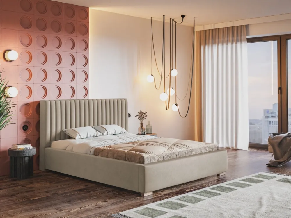 Łóżka Z Pojemnikiem|Łóżka Granatowe>Riban Łóżko tapicerowane z pojemnikiem i stelażem 180x200 cm HEROLD