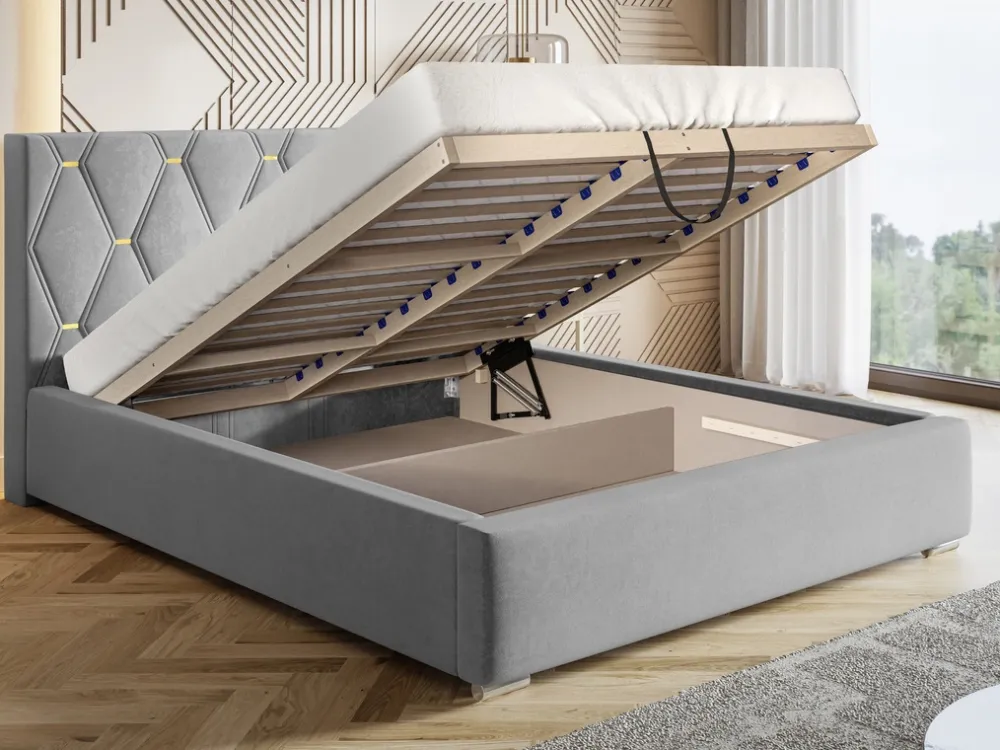 Łóżka Młodzieżowe|Łóżka Z Zagłówkiem>Riban Łóżko tapicerowane ze stelażem i pojemnikiem 160x200 cm HAPPE