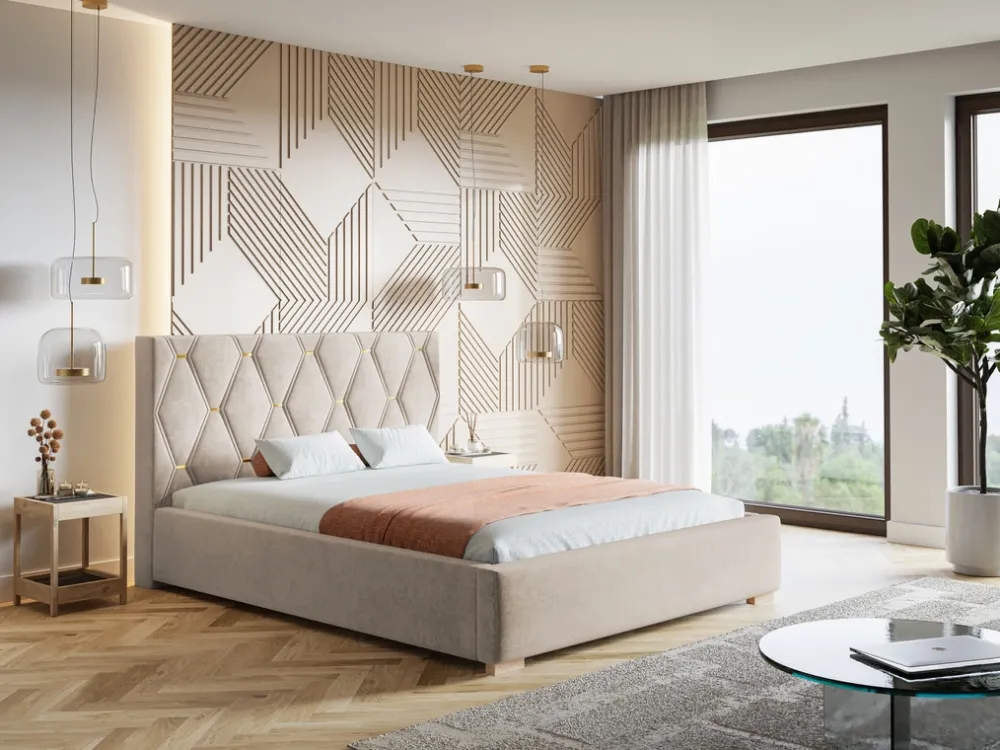 Łóżka Młodzieżowe|Łóżka Z Zagłówkiem>Riban Łóżko tapicerowane ze stelażem i pojemnikiem 160x200 cm HAPPE