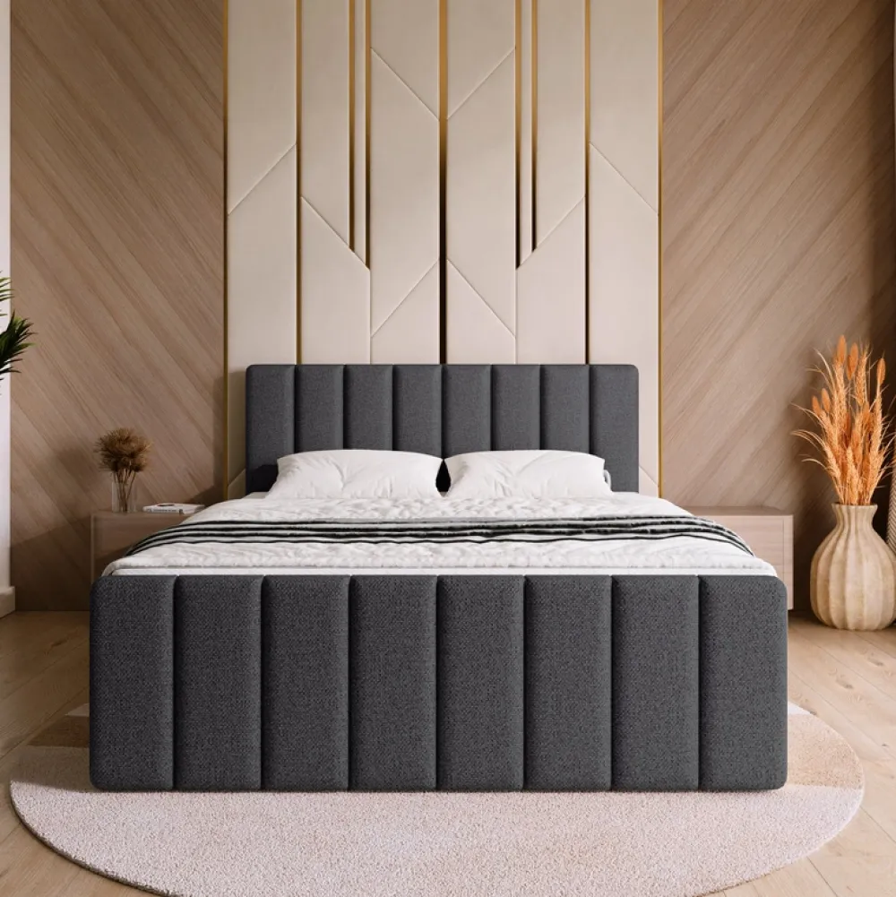 Łóżka Małżeńskie|Łóżka Ze Stelażem>BROMARKT Łóżko 180x200 cm do sypialni tapicerowane z pojemnikiem DENVER DUO szare