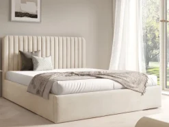 Łóżka Młodzieżowe|Łóżka Z Zagłówkiem>Gruszka Łóżko 160x200 cm do sypialni tapicerowane BELIVO beżowe