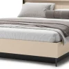 Łóżka Małżeńskie|Łóżka Ze Stelażem>lenart. Łóżko 160x200 cm do sypialni z pojemnikiem oświetlenie LED beżowe TREND