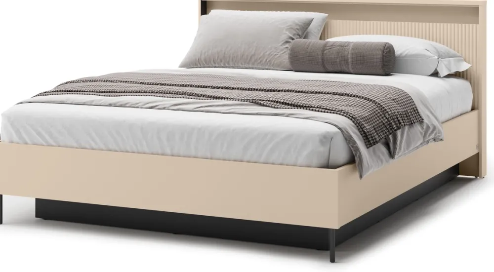 Łóżka Małżeńskie|Łóżka Ze Stelażem>lenart. Łóżko 160x200 cm do sypialni z pojemnikiem oświetlenie LED beżowe TREND