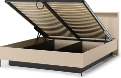 Łóżka Małżeńskie|Łóżka Ze Stelażem>lenart. Łóżko 160x200 cm do sypialni z pojemnikiem oświetlenie LED beżowe TREND
