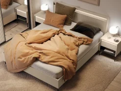 Łóżka Małżeńskie|Łóżka Ze Stelażem></noscript>lenart. Łóżko 160x200 cm do sypialni z pojemnikiem oświetlenie LED beżowe TREND