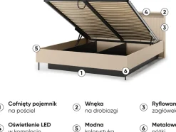 Łóżka Małżeńskie|Łóżka Ze Stelażem></noscript>lenart. Łóżko 160x200 cm do sypialni z pojemnikiem oświetlenie LED beżowe TREND